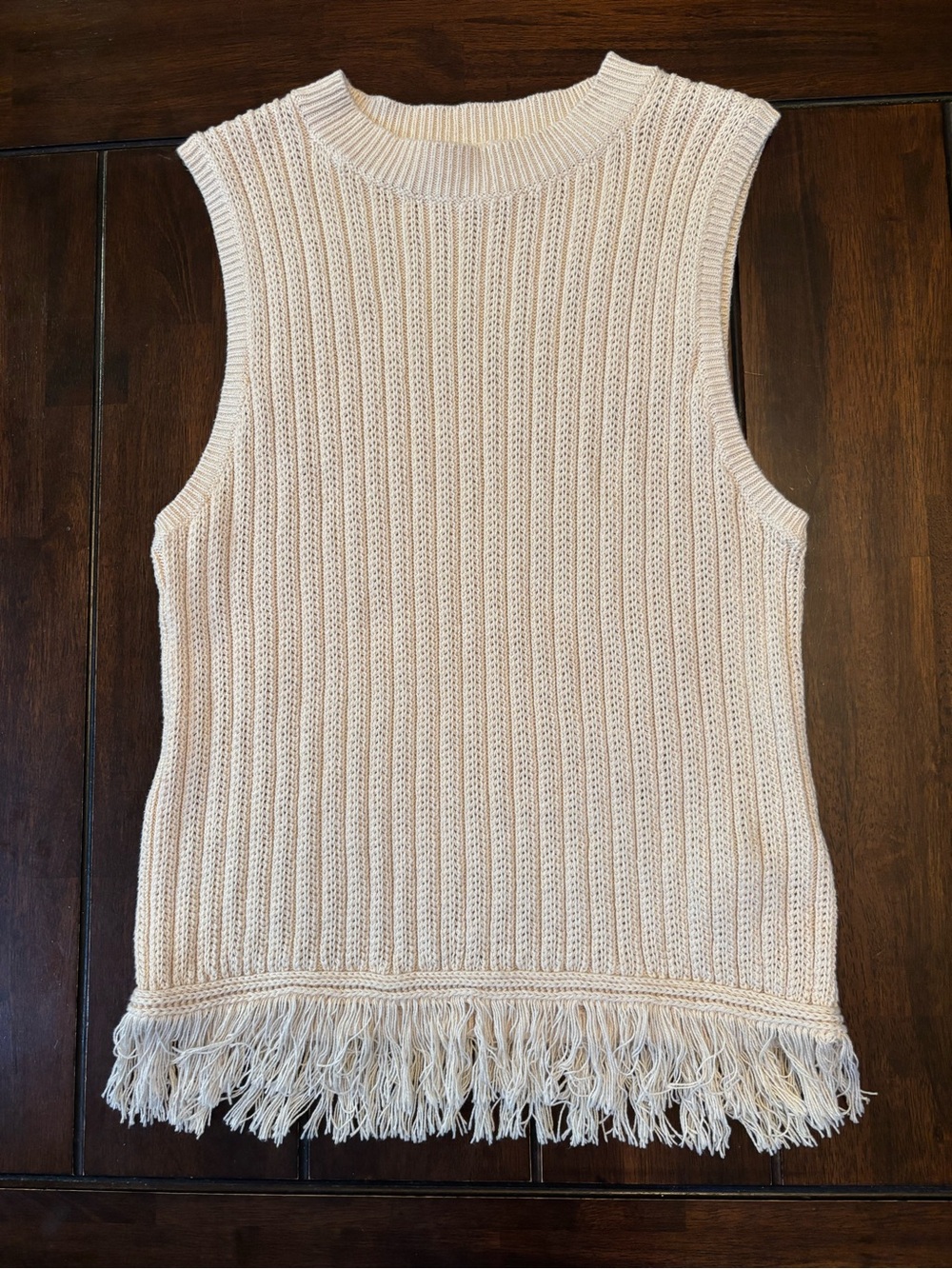 J. Crew 100% Cotton Cream Beige Ribbed Fringe Hem Sleeveless Tank Top Size Small